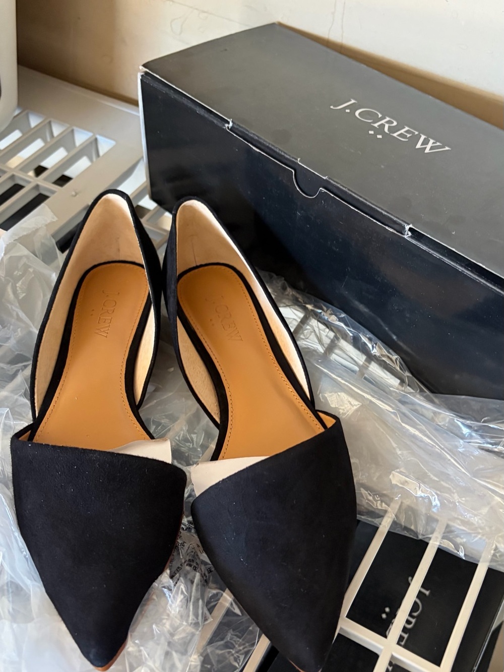 J. Crew Black Suede Pointed D'Orsay Flats